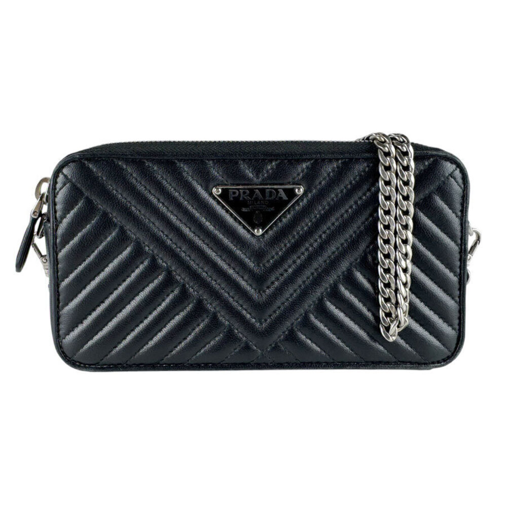 Prada black chevron quilted nappa leather shoulder bag